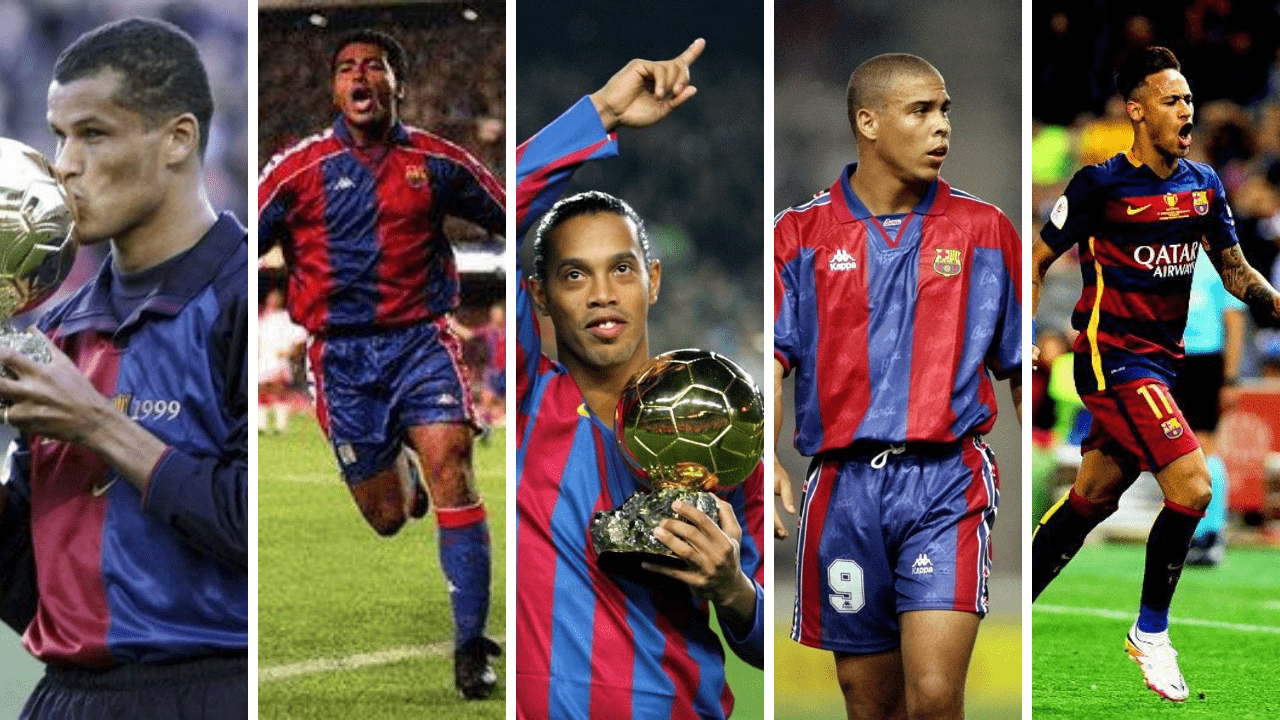 Imagem mostra alguns jogadores brasileiros que passaram no barcelona