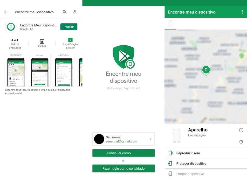 Tela do celular acessando o aplicativo "encontre meu dispositivo"