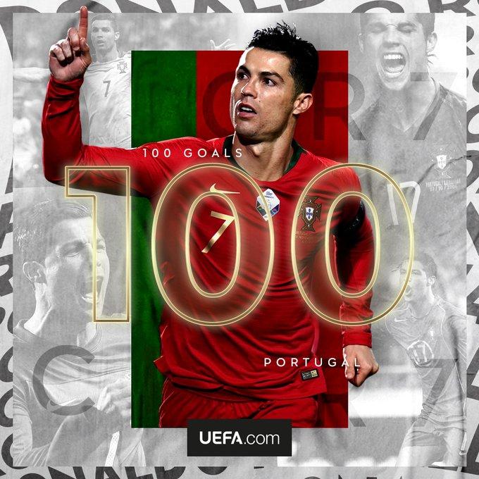 Uefa celebra último dos recordes de cristiano ronaldo: 100 gols por portugal