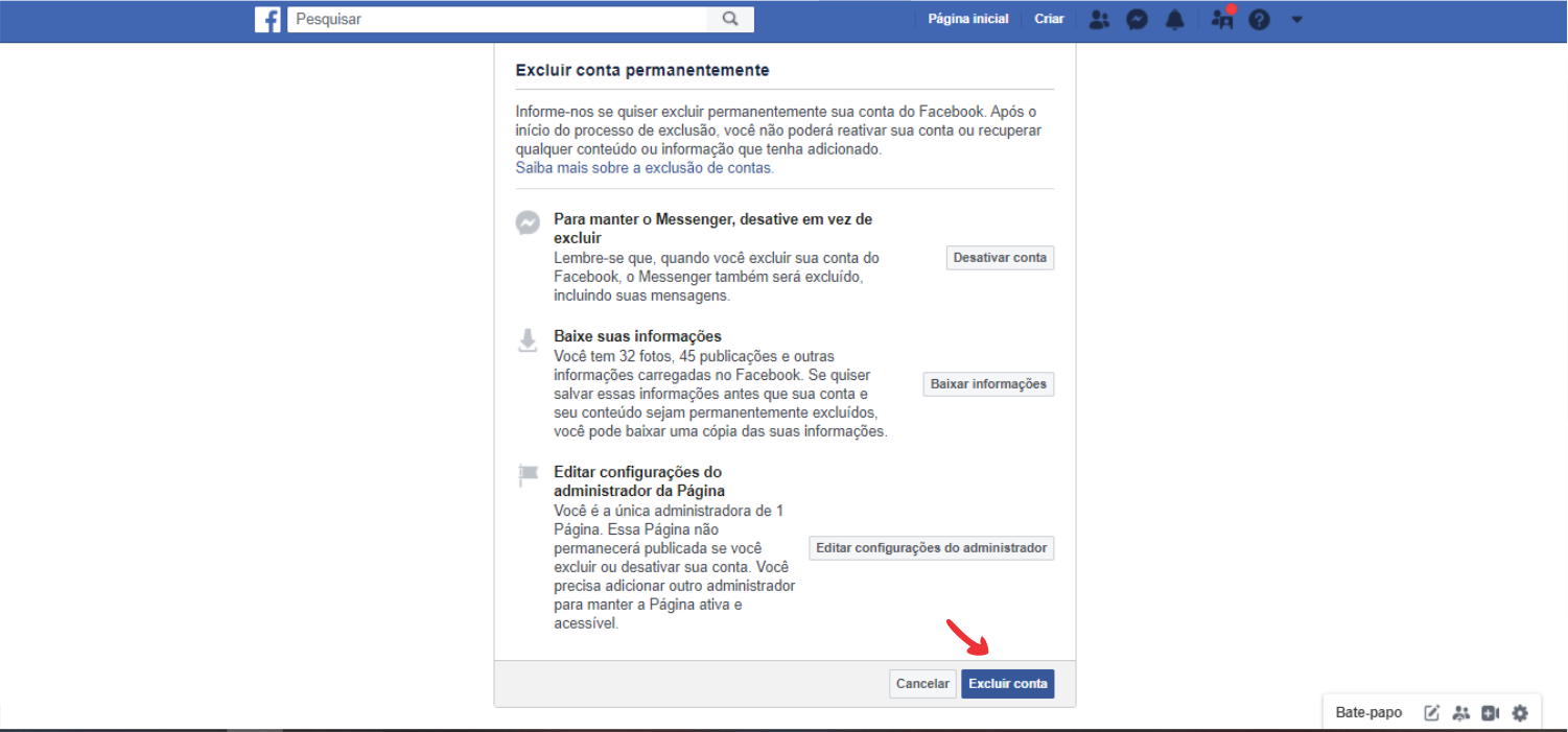 Passo a passo para deletar facebook