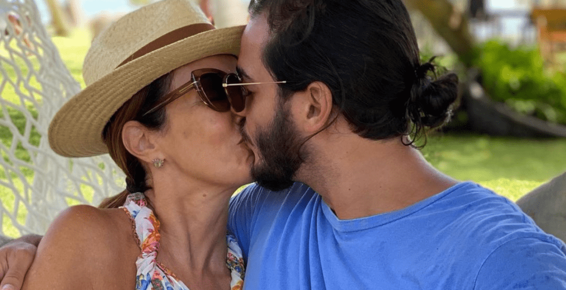 Imagem mostra Fátima Bernardes e o namorado se beijando