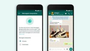 Imagem mostra recurso de mensagens temporárias disponível no aplicativo whatsapp