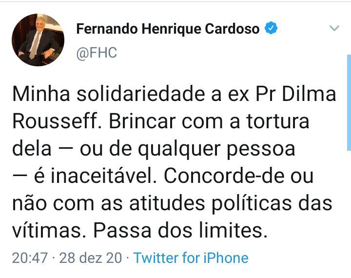 Lula e fhc rebatem ironia de bolsonaro contra tortura sofrida por dilma