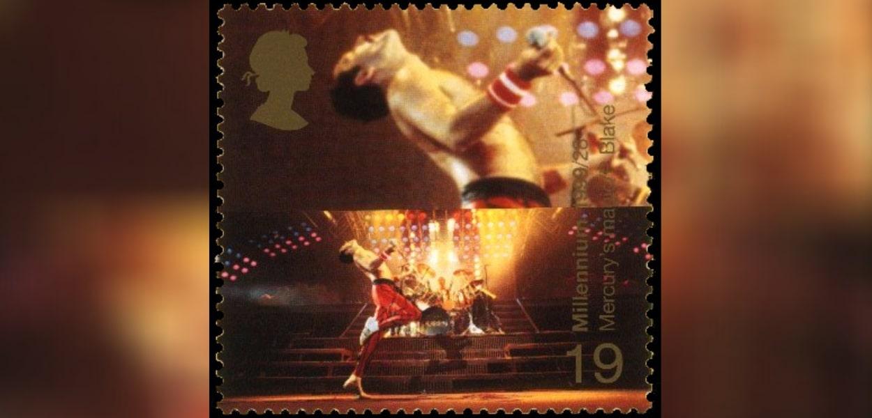 Selo da royal mail mostra freddie mercury e roger taylor