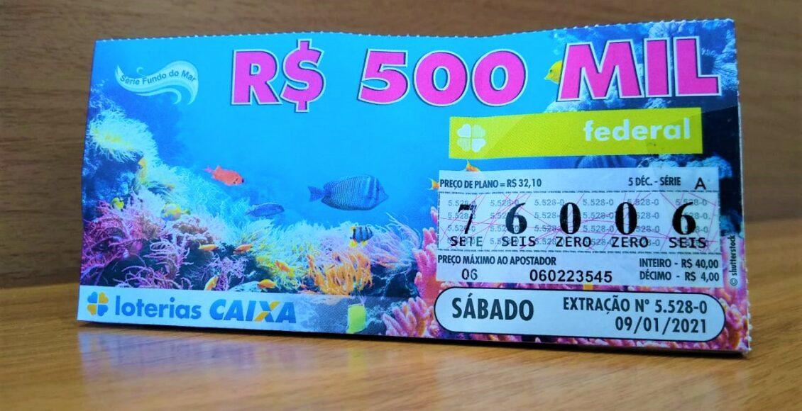 A imagem mostra um bilhete da loteria Federal