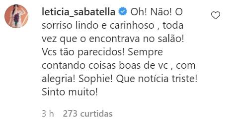 Comentário de letícia sabatella