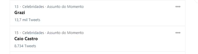 Nome de grazi massafera e caio castro ficou nos trends topics