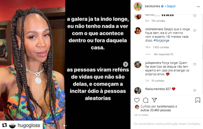 BBB21: filho de Karol Conka desabafa após polêmicas da mãe