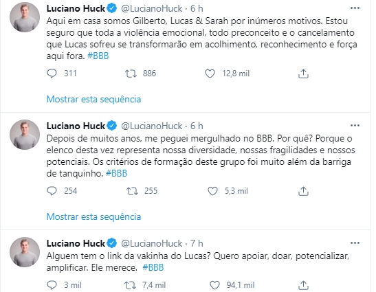 Imagem mostra luciano huck apoia lucas do bbb21