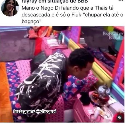 Imagem mostra print de vídeo em que nego di fala de thais no bbb21