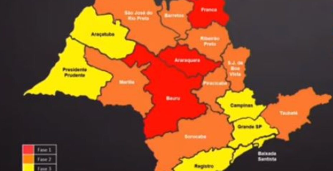 Imagem mostra mapa de SP e regiões do plano de contingência