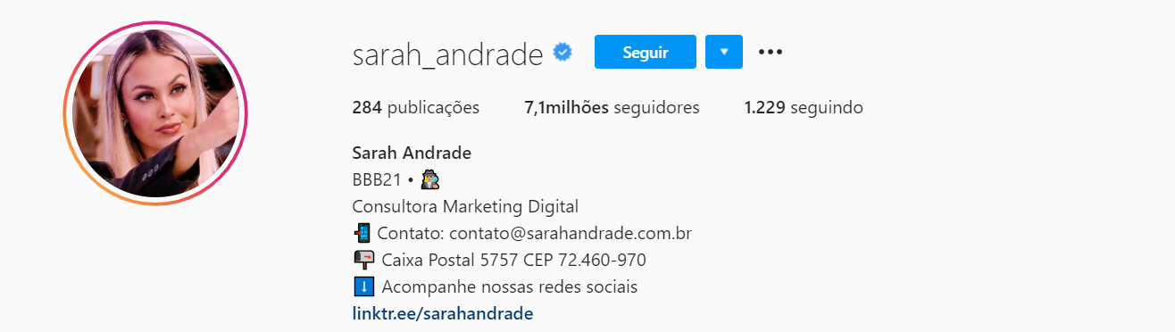 Quantos seguidores tem sarah bbb21