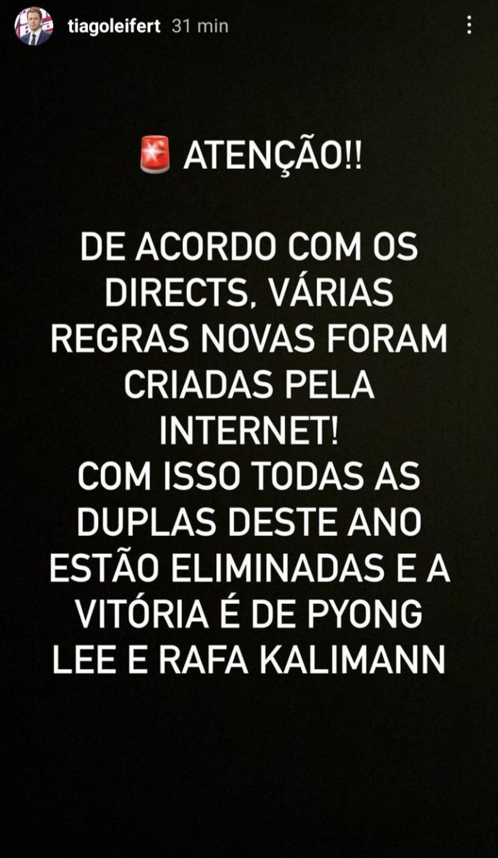 Stories tiago leifert sobre a prova do líder