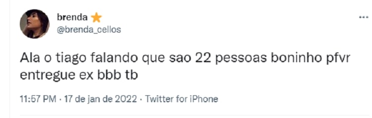 Tweet sobre bbb 22 1