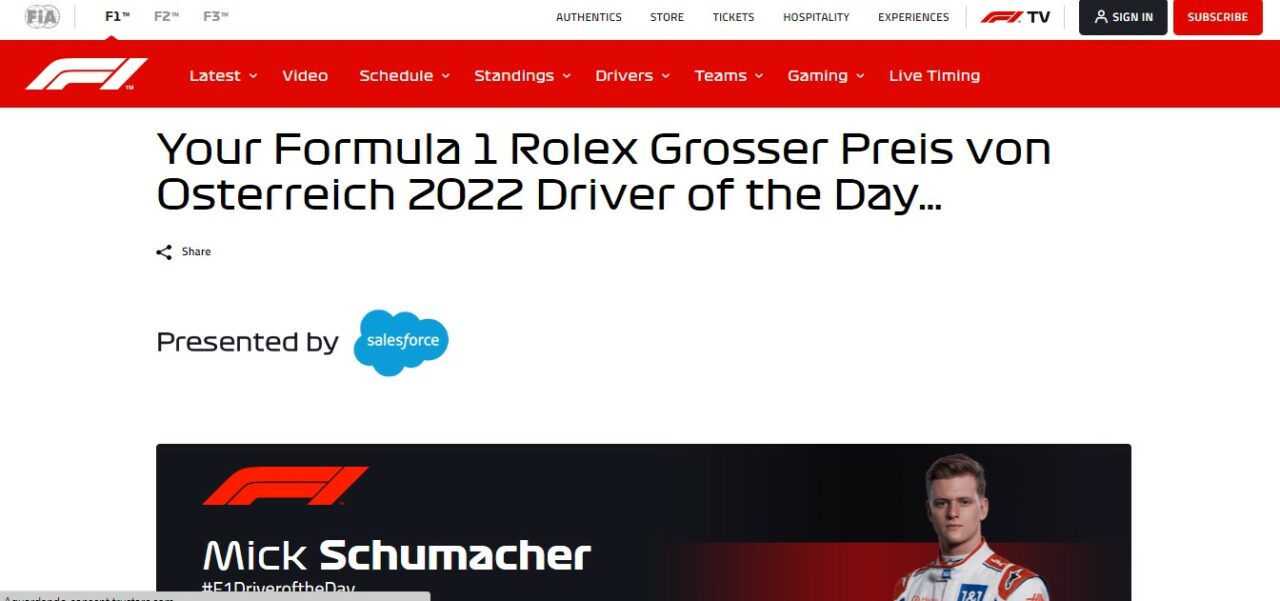 Fórmula 1 driver of the day