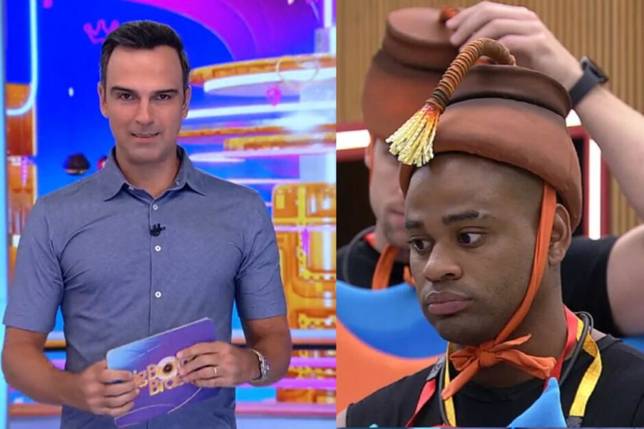 Horário do BBB 23 será mais cedo, na imagem o apresentador do programa e cezar, o atual líder