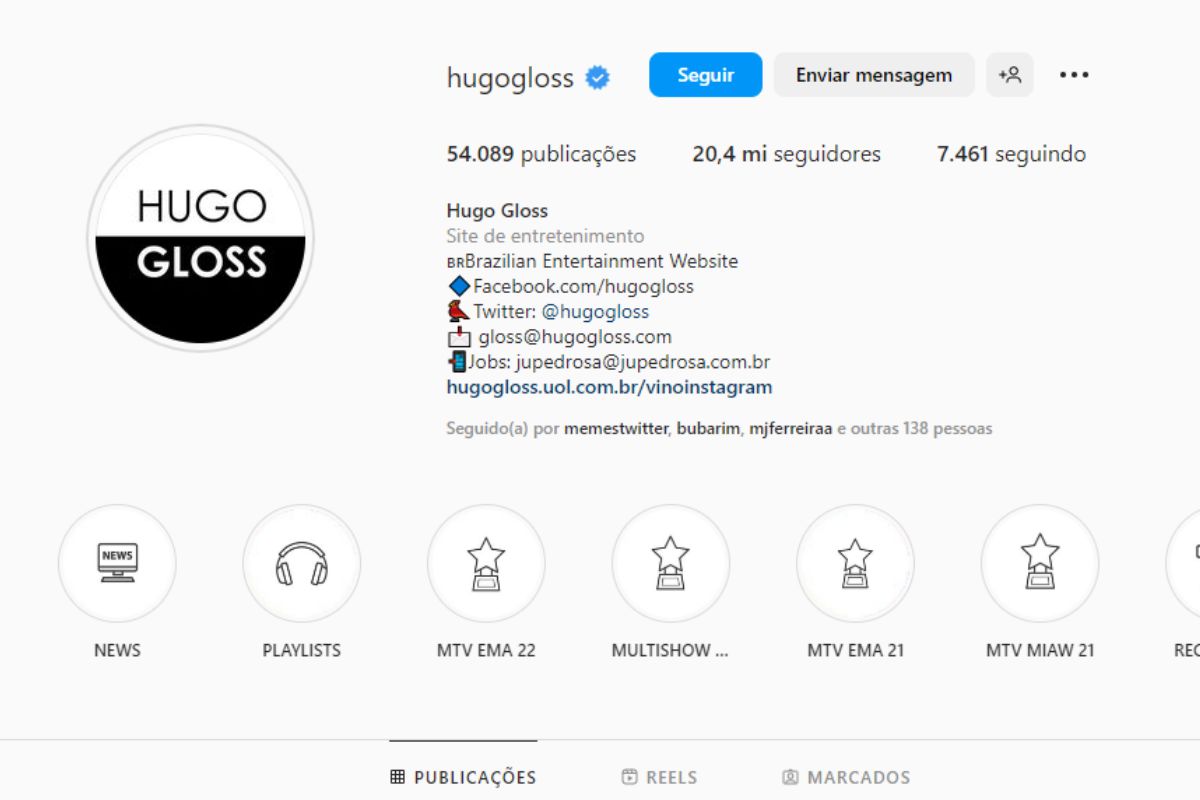 Imagem do perfil de hugo gloss no instagram