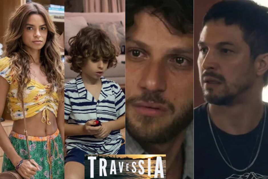 na imagem, brisa, tonho, ari e oto, apontado como quem é o pai do tonho na novela travessia pela mocinha