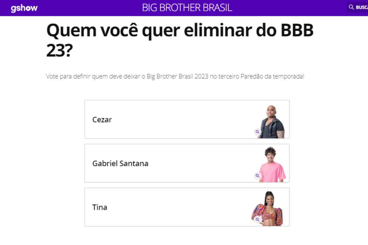 Imagem da votação no site do gshow