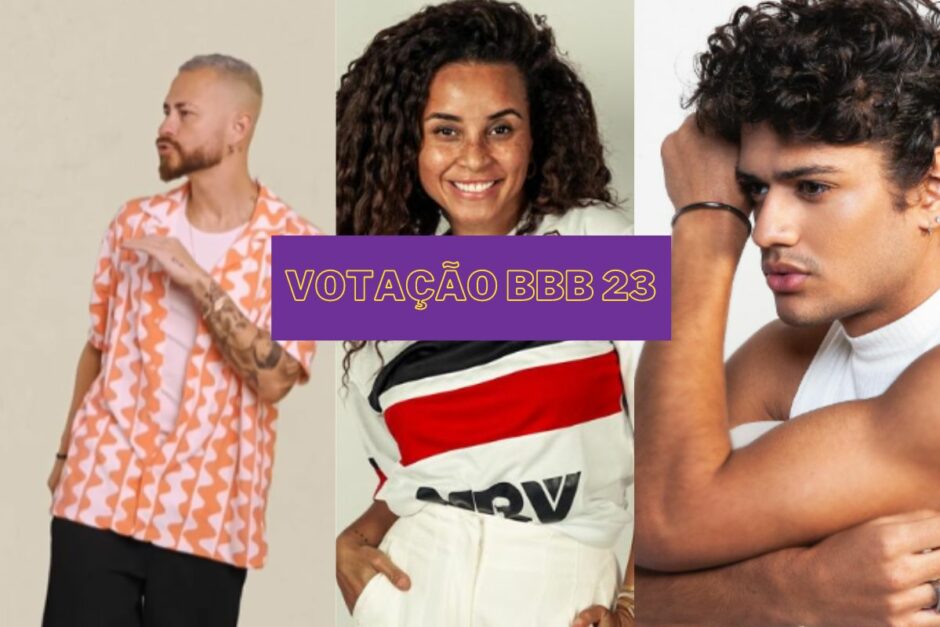 Como está a votação do BBB 23 entre Fred, Domitila e Gabriel que estão na imagem