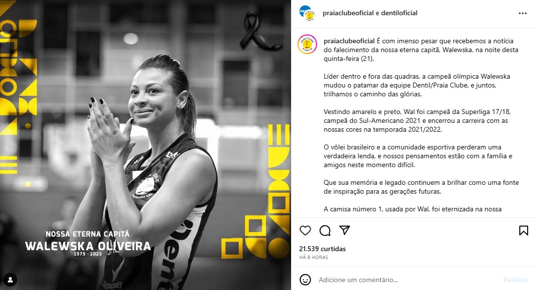 Veja as homenagens de atletas e clubes a walewska do vôlei