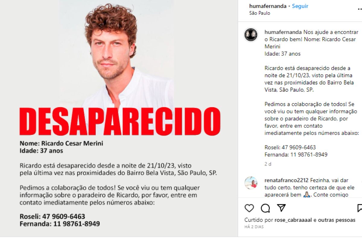 Campanha online desaparecimento ricardo medini